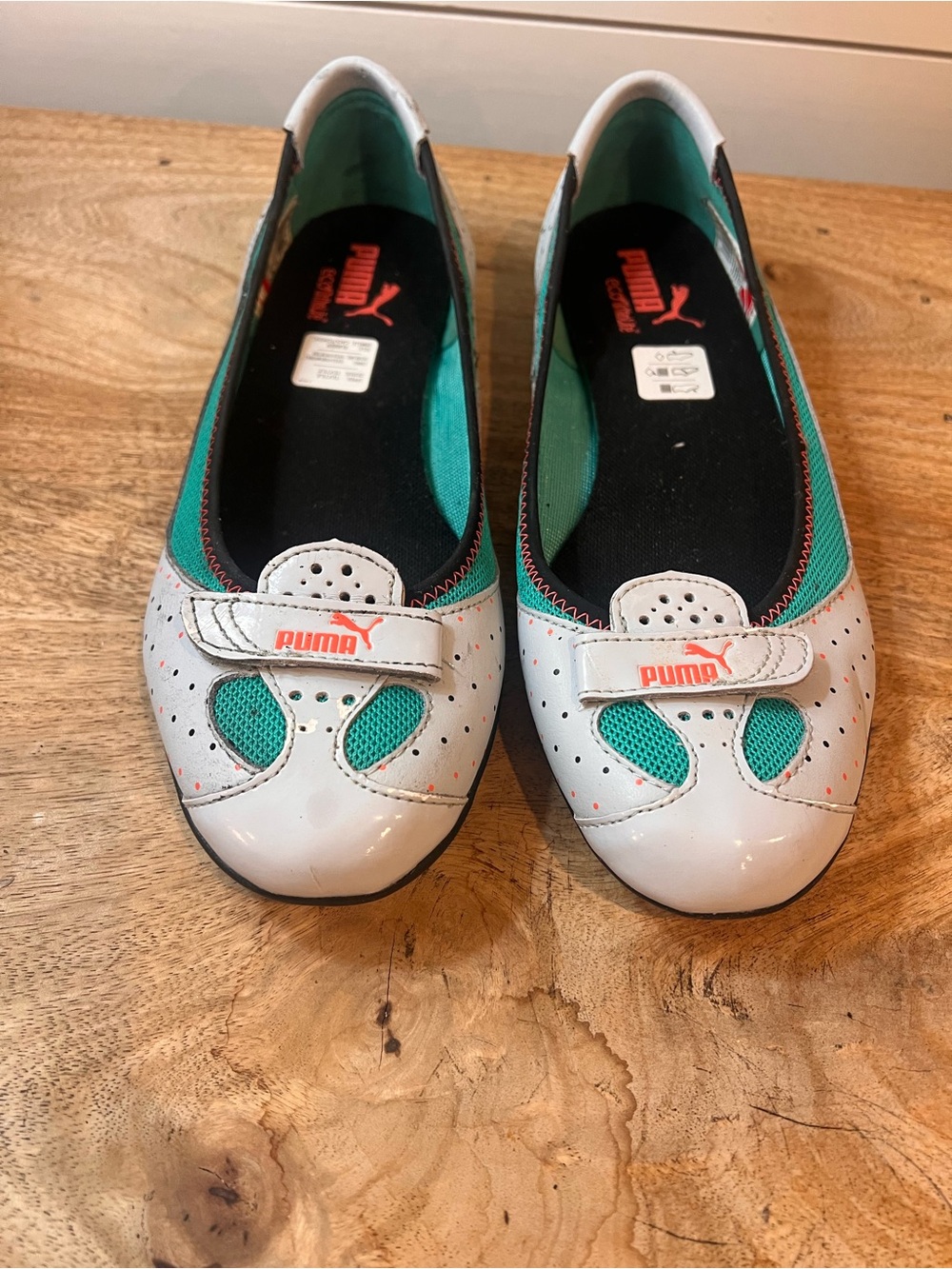 Puma White & Teal Slip-On Ballet Flats